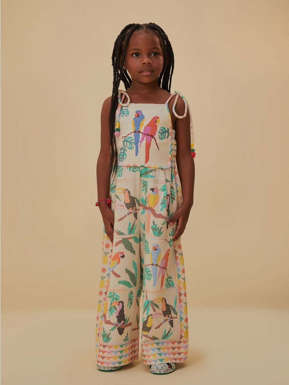 Stitched Birds Scarf Kids Jumpsuit